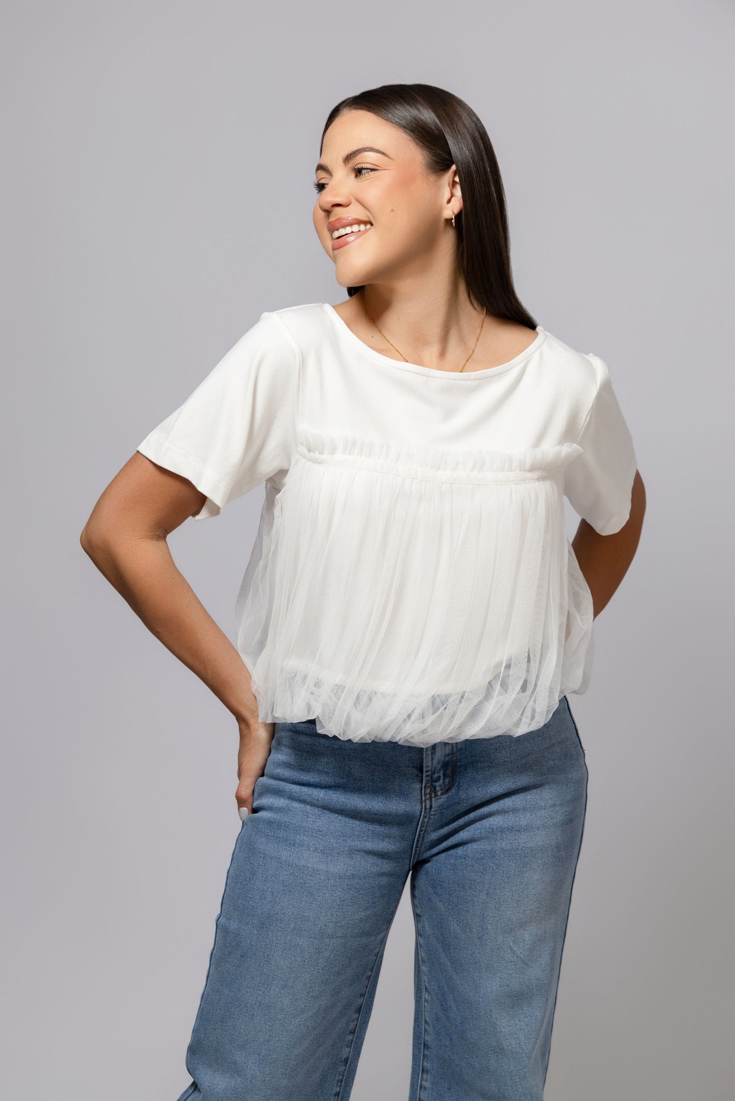 Tulle Mesh White Top