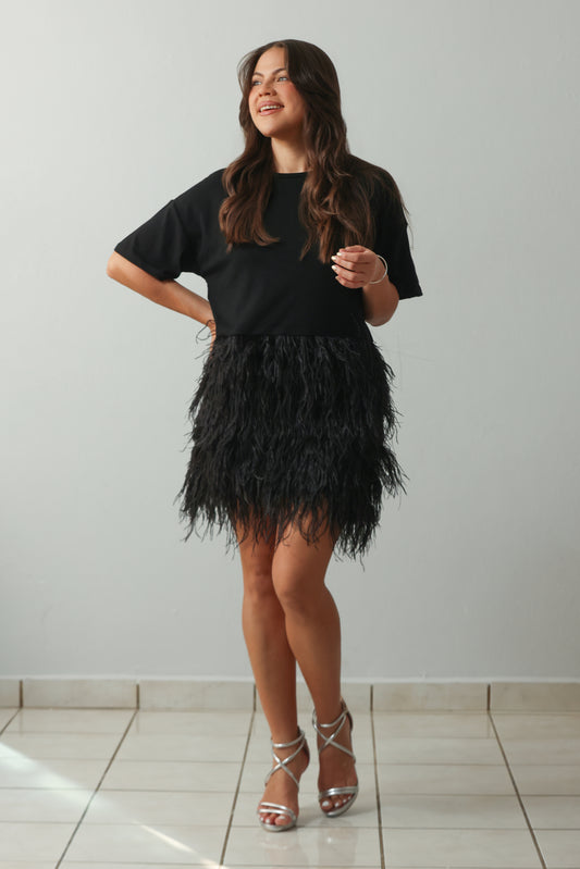 Feather Black Dress